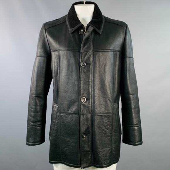 KNIGHT OF NEW ZEALAND Size L Black Lambskin Leather Zip Buttons Coat - Picture 1 of 8